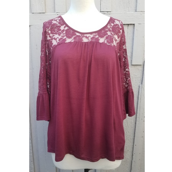 2x Wine top with mesh arm and shoulders bell sleve - Picture 1 of 7
